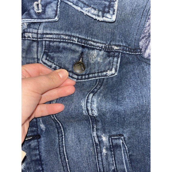 Free People Women's Cotton Denim Jean Woven Knit Sleeves Hoodie Jacket Blue Gray - Picture 8 of 10